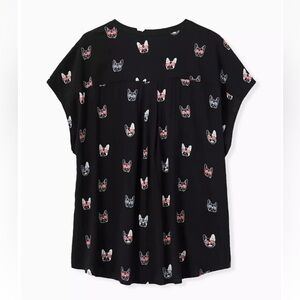 Torrid Button Up Blouse Womens 4X French Bulldogs dog Print Black Short Sleeve